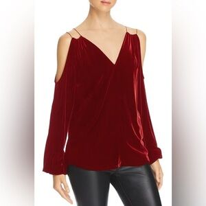 Ramy‎ Brook Burgundy Cold-Shoulder Velvet Top Size Small